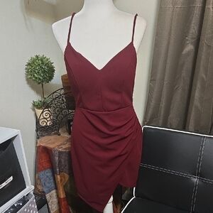 Wine Colored Spaghetti Strap Mini Dress